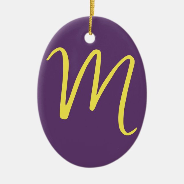 Initial Letter Monogram Stylish Indigo Yellow Ceramic Ornament (Front)