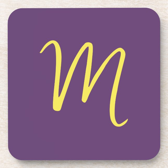 Initial Letter Monogram Stylish Indigo Yellow Coaster (Front)