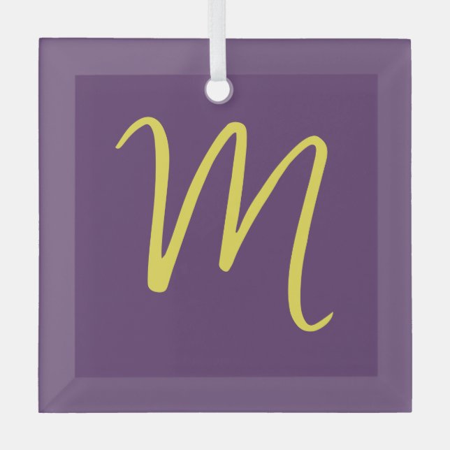 Initial Letter Monogram Stylish Indigo Yellow Glass Ornament (Front)