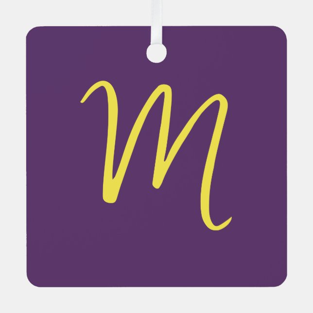 Initial Letter Monogram Stylish Indigo Yellow Metal Ornament (Front)