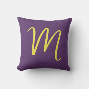 Initial Letter Monogram Stylish Indigo Yellow Throw Pillow