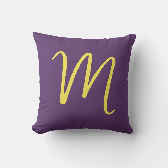 Initial Letter Monogram Stylish Indigo Yellow Throw Pillow (Front)