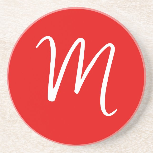 Initial Letter Monogram Stylish Red White Coaster (Front)