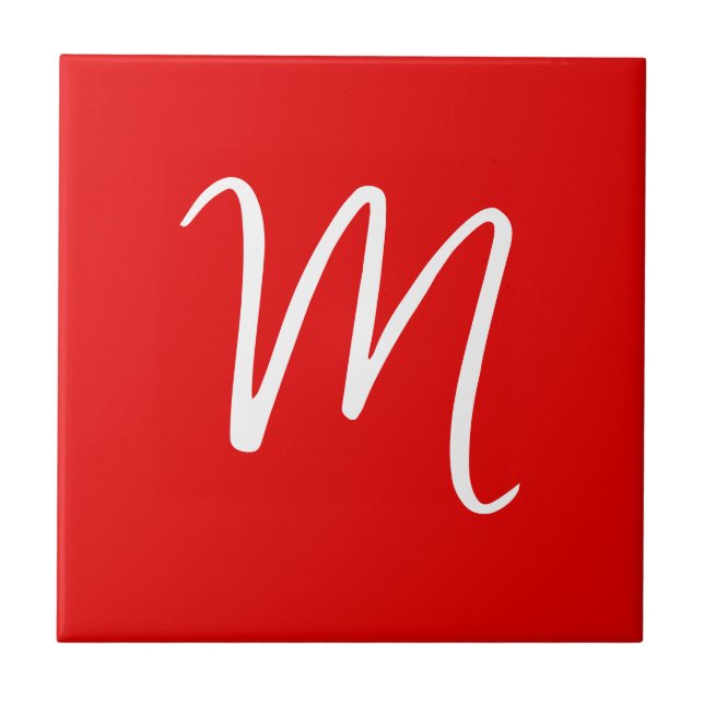 Initial Letter Monogram Stylish Red White Tile (Front)