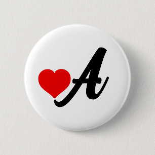 Initial Letter Monogram with Red Heart 2 Inch Round Button