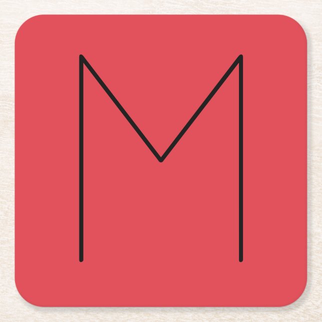 Initial Letter Monogrammed Modern Minimalist Red Square Paper Coaster (Front)