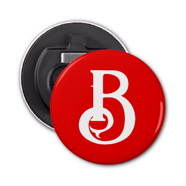Initial Letter Monogrammed Red White Classical Bottle Opener (Front)