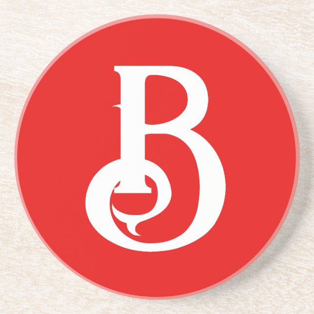 Initial Letter Monogrammed Red White Classical Coaster (Front)