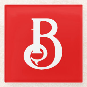 Initial Letter Monogrammed Red White Classical Glass Coaster