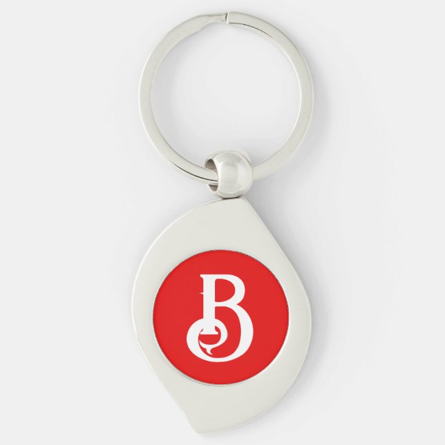 Initial Letter Monogrammed Red White Classical Keychain (Front)