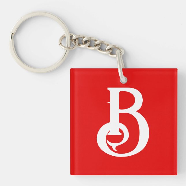 Initial Letter Monogrammed Red White Classical Keychain (Front)