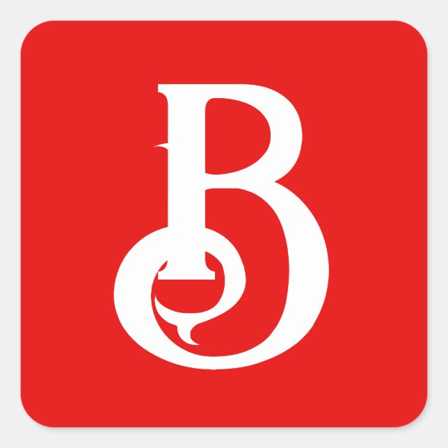 Initial Letter Monogrammed Red White Classical Square Sticker (Front)