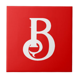 Initial Letter Monogrammed Red White Classical Tile