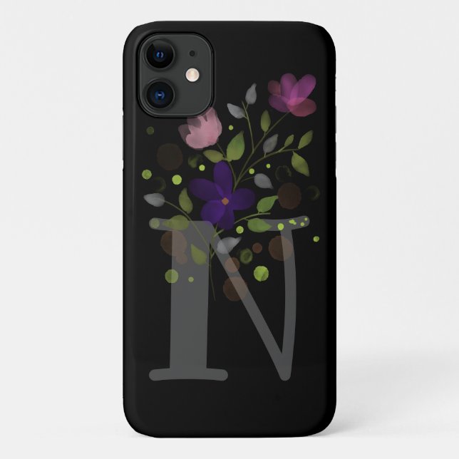 Initial Letter N Plus Floral Design Case-Mate iPhone Case (Back)