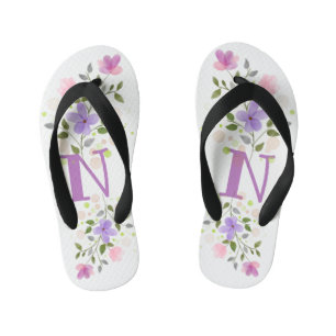 Initial Letter N Plus Floral Design Kid's Flip Flops