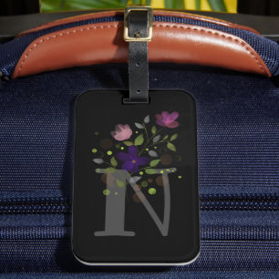 Initial Letter N Plus Floral Design Luggage Tag