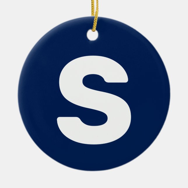 Initial Letter | Navy Indigo Simple Elegant Ceramic Ornament (Front)