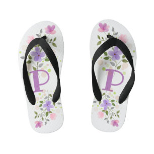 Initial Letter P Plus Floral Design Kid's Flip Flops