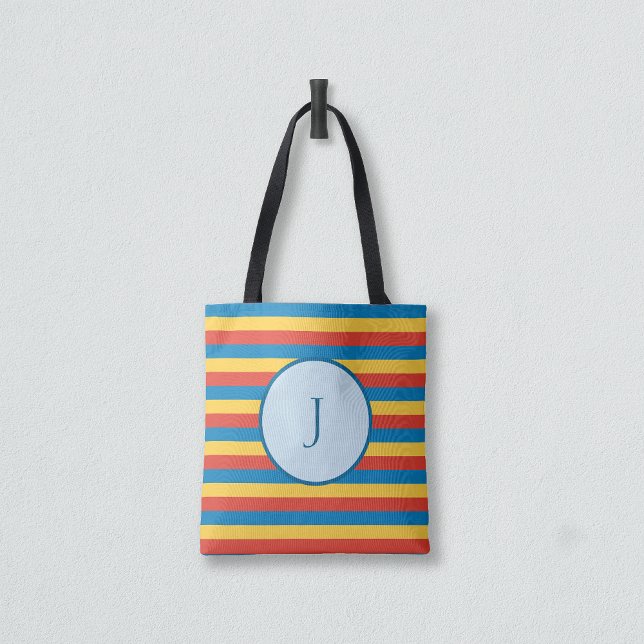 Initial Letter Primary Colour Striped Tote Bag (Creator Uploaded)