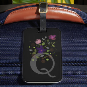 Initial Letter Q Plus Floral Design Luggage Tag
