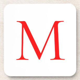 Initial letter red white monogrammed professional coaster