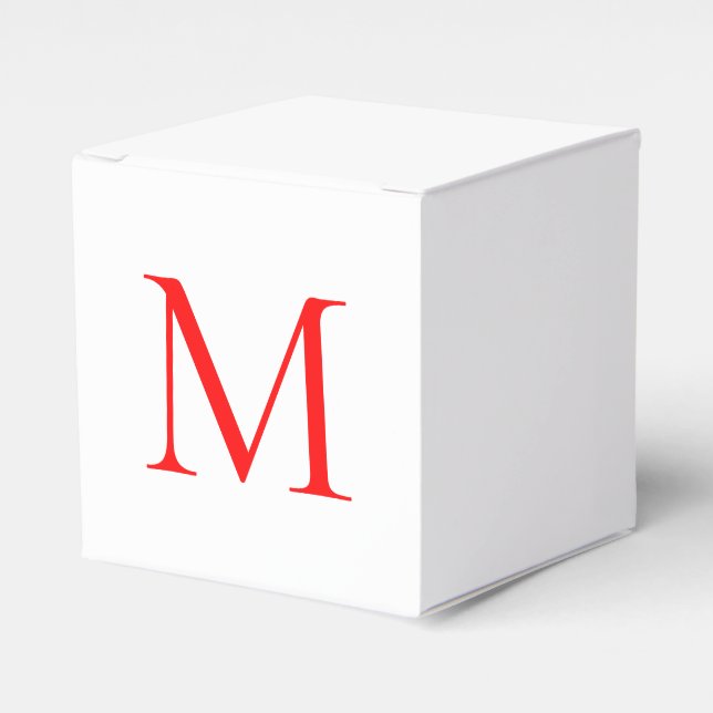 Initial letter red white monogrammed professional favor box (Front Side)