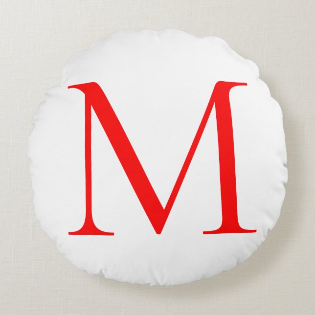 Initial letter red white monogrammed professional round pillow (Front)