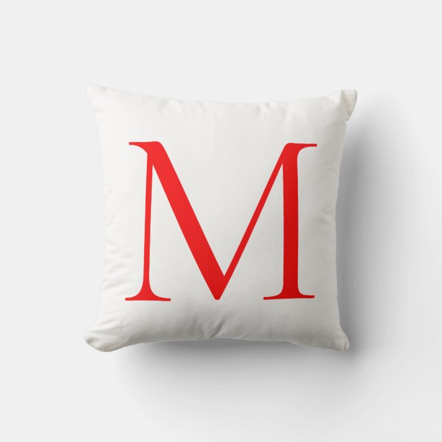 Initial letter red white monogrammed professional throw pillow (Front)