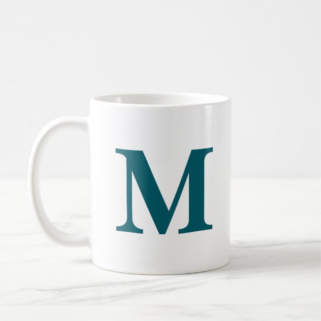 Initial Letter Teal Monogram Modern Coffee Mug (Left)