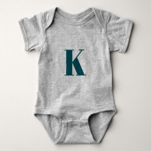 Initial Letter   Teal Monogram Modern Stylish Cool Baby Bodysuit