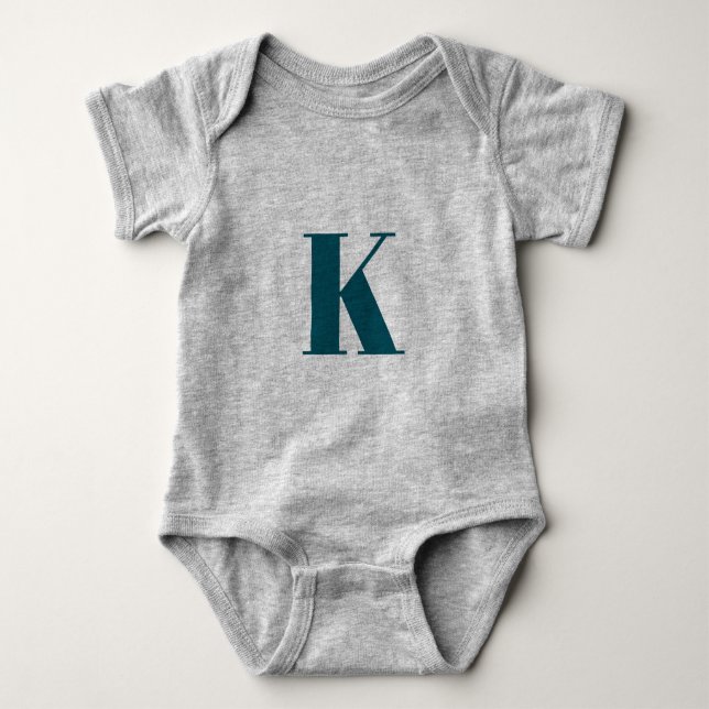 Initial Letter | Teal Monogram Modern Stylish Cool Baby Bodysuit (Front)