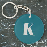 Initial Letter | Teal Monogram Modern Stylish Cool Keychain<br><div class="desc">Simple,  stylish custom initial letter monogram keychain in modern minimalist typography in putty grey on teal blue. A perfect custom gift or accessory with a personal touch!</div>