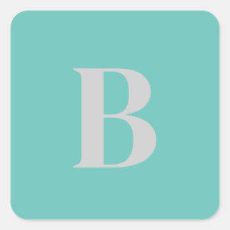 Initial Letter Unique Light Teal Grey Monogram Square Sticker