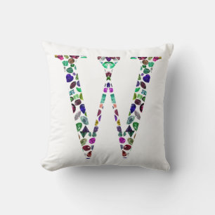Initial Letter W Gemstone Design Throw Pillow