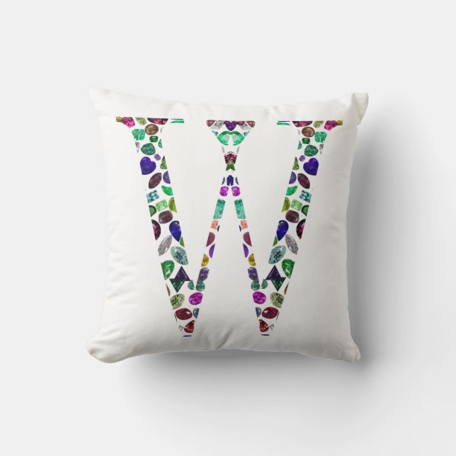Initial Letter W Gemstone Design Throw Pillow (Front)