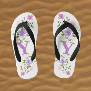 Initial Letter Y Plus Floral Design Kid's Flip Flops