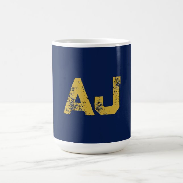 Initial Letters Monogram Gold & Blue Plain Simple Coffee Mug (Center)