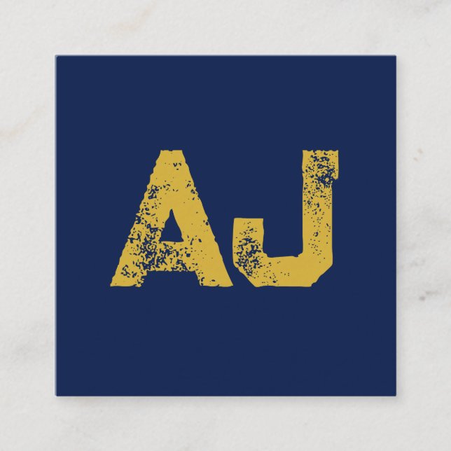 Initial Letters Monogram Gold & Blue Plain Simple Enclosure Card (Front)