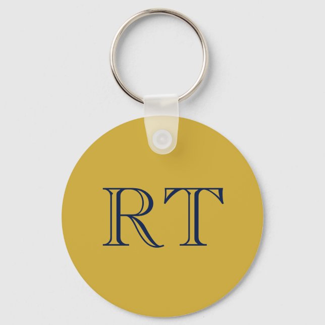 Initial Letters Monogram Gold & Blue Plain Simple Keychain (Front)