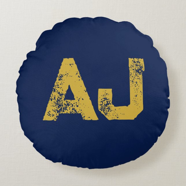Initial Letters Monogram Gold & Blue Plain Simple Round Pillow (Front)