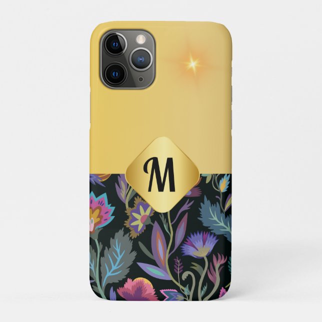Initial Luxury artwork with Victorian flowers Gold Case-Mate iPhone Case (Back)