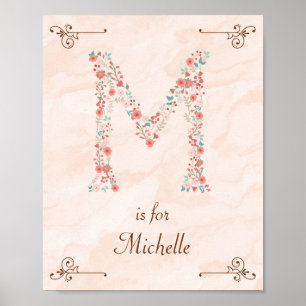 Initial M Baby Name Monogram Art Print