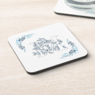 Initial "M" Blue Monogram Calm Floral Coaster