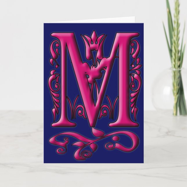 Initial M Fuschia Navy Monogram Card (Front)