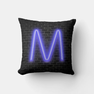 Initial M In Neon Marquee On Brick Throw Pillow