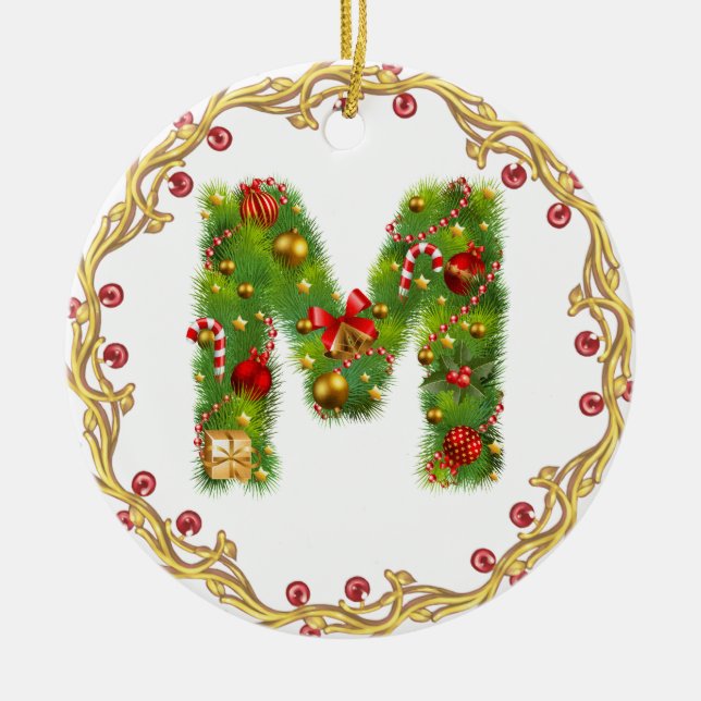 initial M monogrammed christmas ornament - circle (Front)