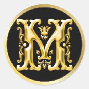 Initial M Round Sticker in Gold