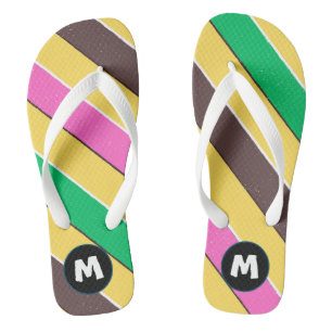 Initial Modern colourful retro stripes l Yellow Flip Flops