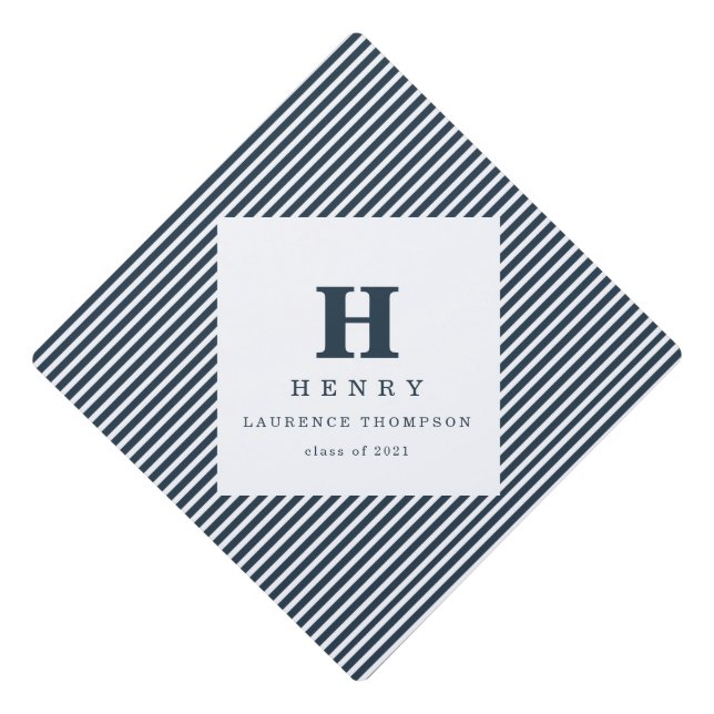 initial modern monogram blue graduation cap topper (Front)