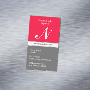 Initial Modern Red Grey Magnetic Business Card